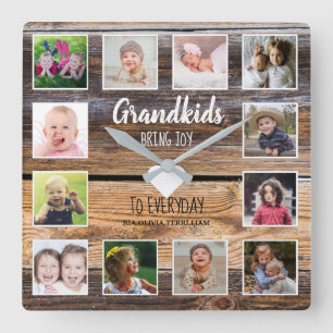 Afgezet hout 12 Foto Collage Grandchildren Quote Vierkante Klok