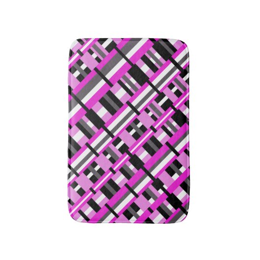Afgezet in roze, zwart en grijs diagonaal badmat (Voorkant Verticaal)