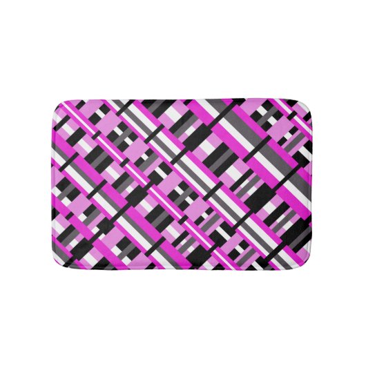 Afgezet in roze, zwart en grijs diagonaal badmat (Voorkant)