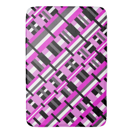 Afgezet in roze, zwart en grijs diagonaal badmat (Voorkant Verticaal)
