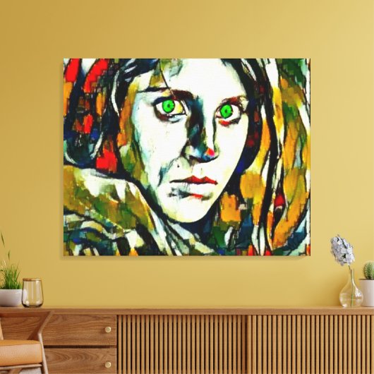 Afghaans meisje met groene ogen Abstracte olie Canvas Afdruk (Insitu (Woonkamer))