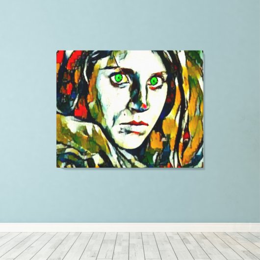 Afghaans meisje met groene ogen Abstracte olie Canvas Afdruk (Insitu (Houten vloer))