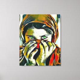 Afghaans meisje met groene ogen olie portret canvas afdruk