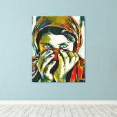 Afghaans meisje met groene ogen olie portret canvas afdruk (Insitu (Houten vloer))