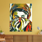 Afghaans meisje met groene ogen olie portret canvas afdruk (Insitu (Woonkamer))