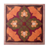 Afghaans patroon in koraal, magenta en olijfgroen tegeltje (Voorkant)