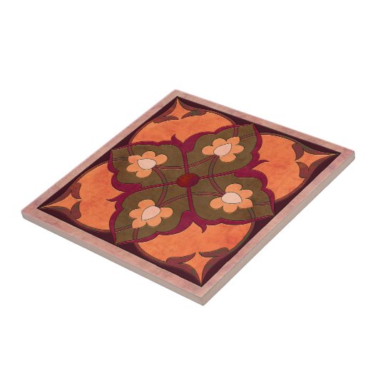 Afghaans patroon in koraal, magenta en olijfgroen tegeltje (Zijkant)