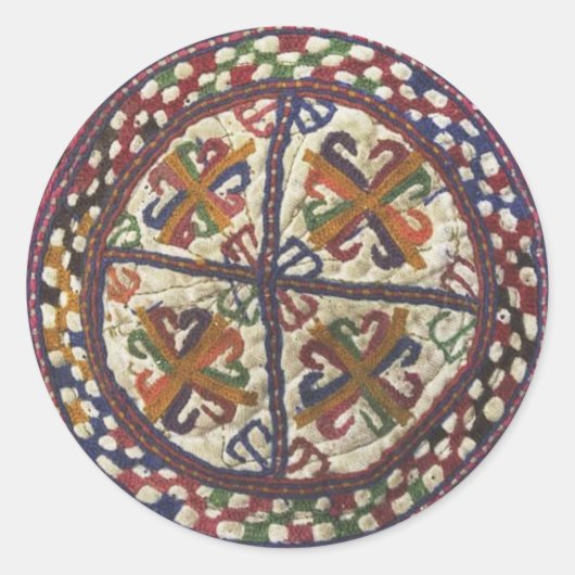 Afghaans stamborduurwerk: Top van het Pet Ronde Sticker (Voorkant)