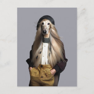 Afghaanse hond blond haar in broek briefkaart