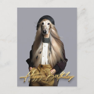 Afghaanse hond blond haar in broek Happy Birthday Briefkaart