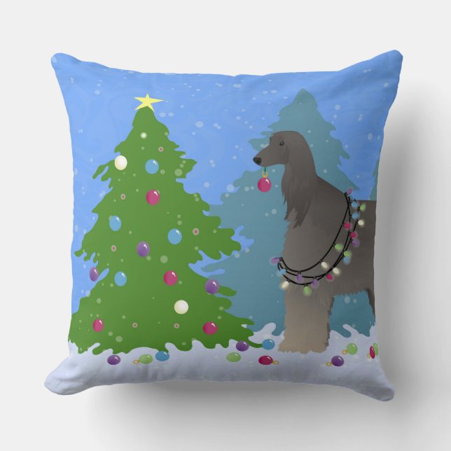 Afghaanse hond die kerstboombossen versiert kussen (Voorkant)