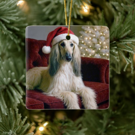 Afghaanse hond draagt een Sinterklaas Pet Keramisch Ornament (Boom)