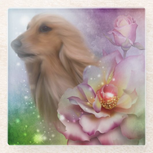 Afghaanse hond en bloemen glazen onderzetter (Voorkant)