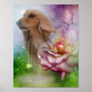 Afghaanse hond Fantasy Flowers Dog Art Poster