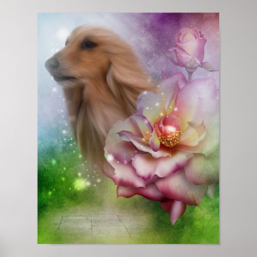 Afghaanse hond Fantasy Flowers Dog Art Poster (Voorkant)