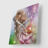 Afghaanse hond Fantasy Flowers Dog Art Vierkante Klok (Hoek)