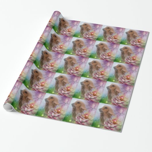 Afghaanse hond Fantasy Flowers Dog Cadeaupapier (Uitgerold)