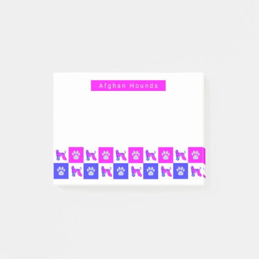 Afghaanse hond hond en paw hot roze & blauw post-it® notes (Voorkant)