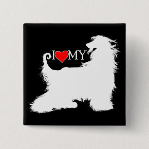 Afghaanse hond I Love (hart) my Vierkante Button 5,1 Cm