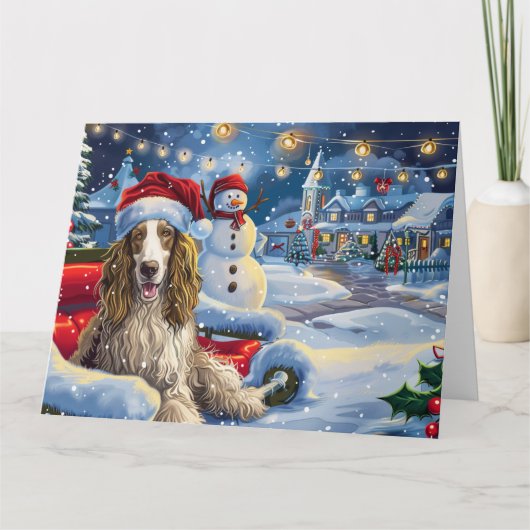 Afghaanse hond in Sleigh Snow Kerstmis Kaart (Voorkant)