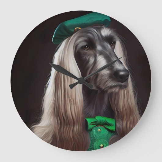 afghaanse hond in St. Patrick's Day Dress Grote Klok (Voorkant)