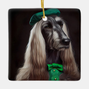 afghaanse hond in St. Patrick's Day Dress Keramisch Ornament