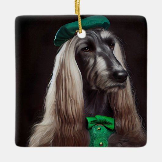 afghaanse hond in St. Patrick's Day Dress Keramisch Ornament (Voorkant)