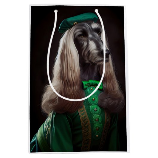 afghaanse hond in St. Patrick's Day Dress Medium Cadeauzakje (Voorkant)