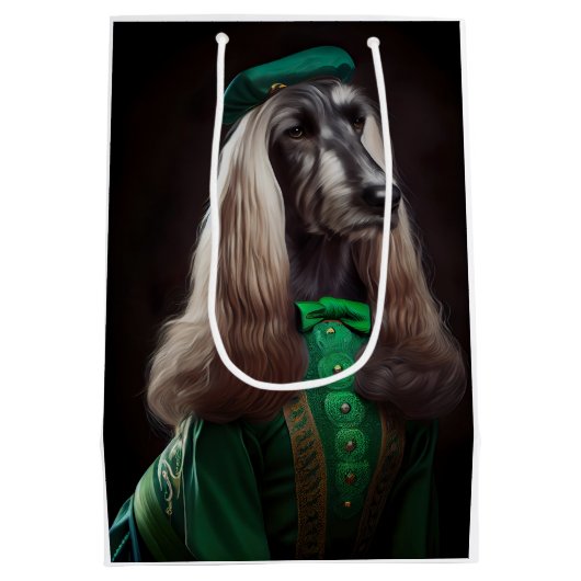 afghaanse hond in St. Patrick's Day Dress Medium Cadeauzakje (Achterkant)