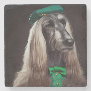 afghaanse hond in St. Patrick's Day Dress Stenen Onderzetter