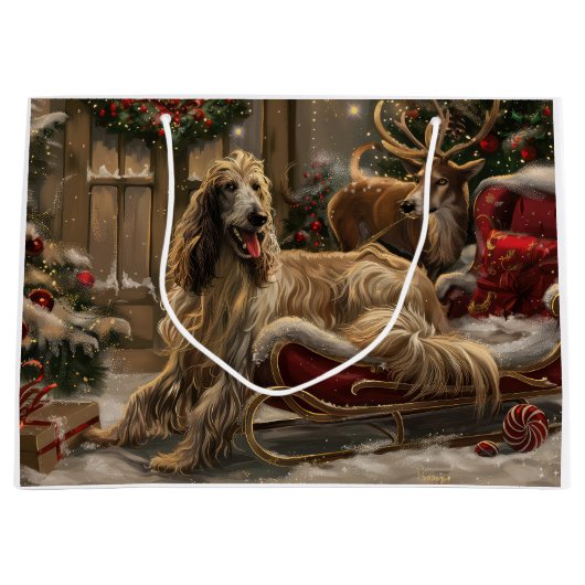 Afghaanse hond Kerstmis Feest Groot Cadeauzakje (Voorkant)