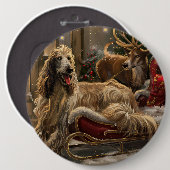 Afghaanse hond Kerstmis Feest Ronde Button 6,0 Cm (Voorkant /achterkant)