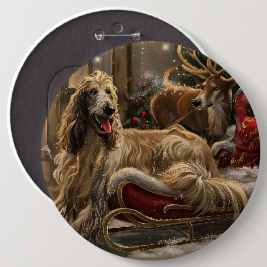 Afghaanse hond Kerstmis Feest Ronde Button 6,0 Cm (Voorkant /achterkant)