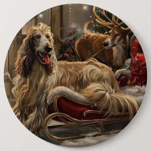 Afghaanse hond Kerstmis Feest Ronde Button 6,0 Cm (Voorkant)