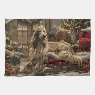 Afghaanse hond Kerstmis Feest Theedoek