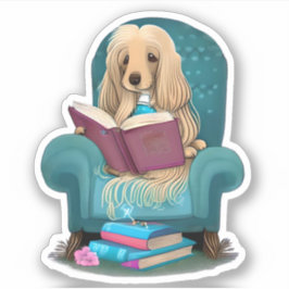 Afghaanse hond leest een boek sticker