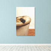 Afghaanse hond ligt op sofa canvas afdruk (Insitu (Houten vloer))