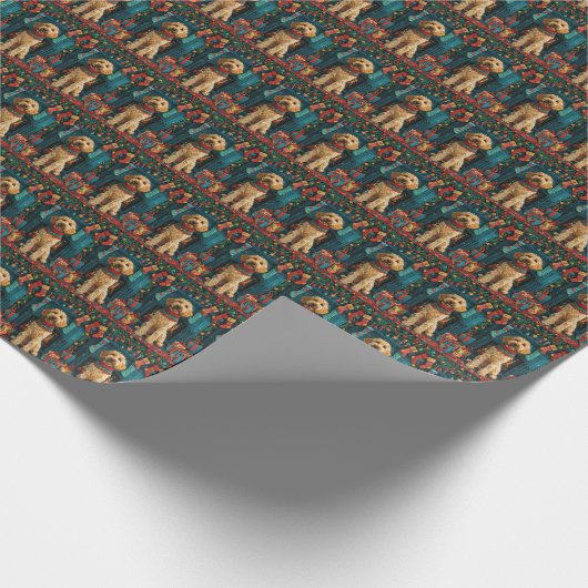 Afghaanse hond met kerstcadeaus open haard cadeaupapier (Hoek)