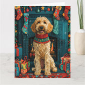 Afghaanse hond met kerstcadeaus open haard kaart (Voorkant)