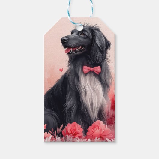 Afghaanse hond met Rozen - Valentijnsdag Cadeaulabel (Voorkant)