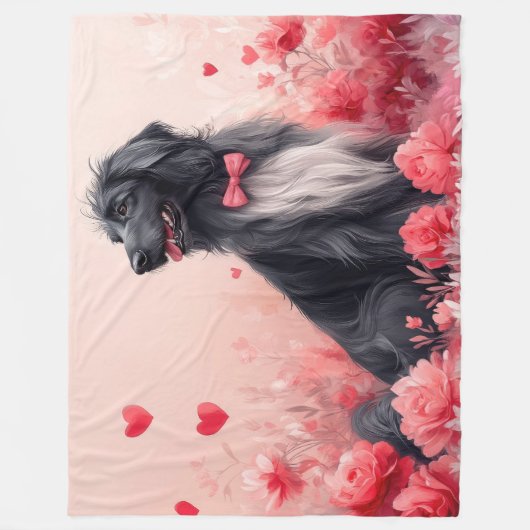 Afghaanse hond met Rozen - Valentijnsdag Fleece Deken (Voorkant)