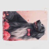 Afghaanse hond met Rozen - Valentijnsdag Golfhanddoek (Horizontaal)