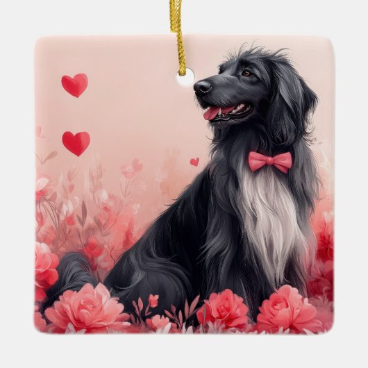 Afghaanse hond met Rozen - Valentijnsdag Keramisch Ornament (Voorkant)