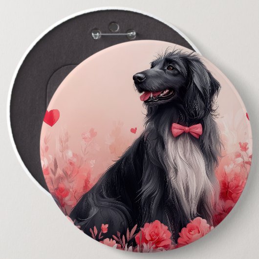 Afghaanse hond met Rozen - Valentijnsdag Ronde Button 6,0 Cm (Voorkant /achterkant)