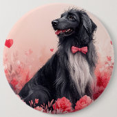 Afghaanse hond met Rozen - Valentijnsdag Ronde Button 6,0 Cm (Voorkant)