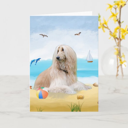 Afghaanse hond op strand kaart (Gele Bloem)