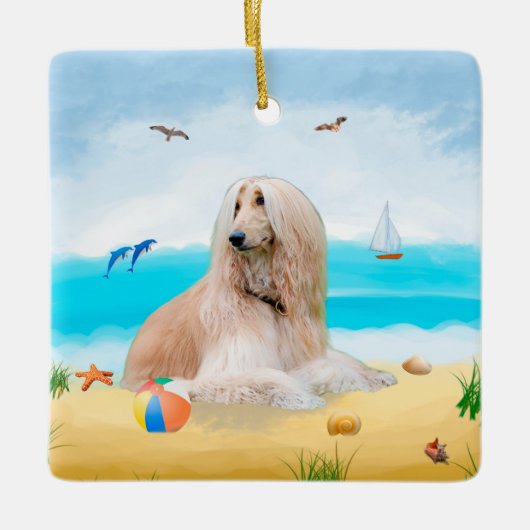 Afghaanse hond op strand keramisch ornament (Voorkant)
