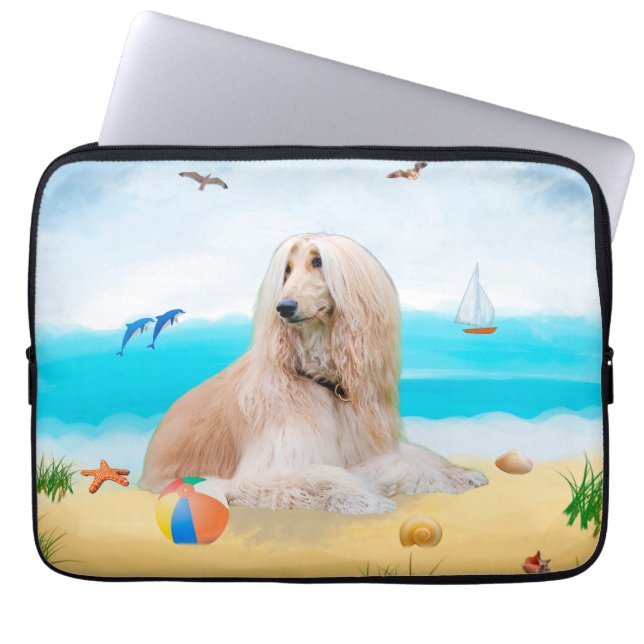Afghaanse hond op strand laptop sleeve (Voorkant)