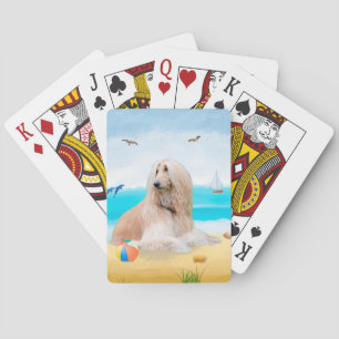 Afghaanse hond op strand pokerkaarten