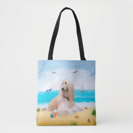 Afghaanse hond op strand tote bag (Voorkant)